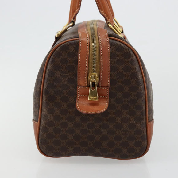 CELINE Macadam Canvas Boston Bag PVC Leather Brown Gold Auth ki6639A