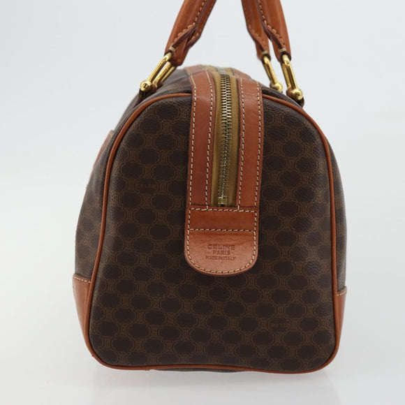 CELINE Macadam Canvas Boston Bag PVC Leather Brown Gold Auth ki6639A