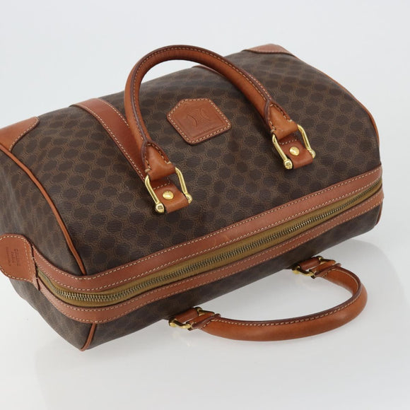 CELINE Macadam Canvas Boston Bag PVC Leather Brown Gold Auth ki6639A