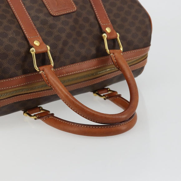 CELINE Macadam Canvas Boston Bag PVC Leather Brown Gold Auth ki6639A