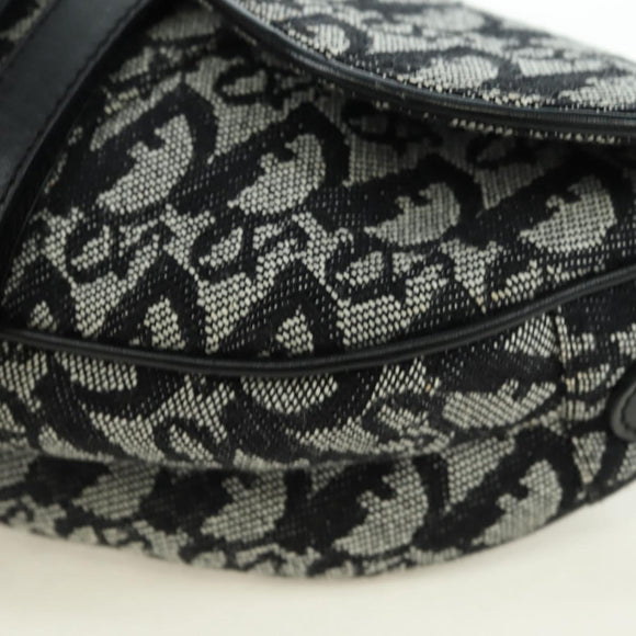 Christian Dior Trotter Canvas Saddle Bag Hand Bag Black Silver Auth ki6640M