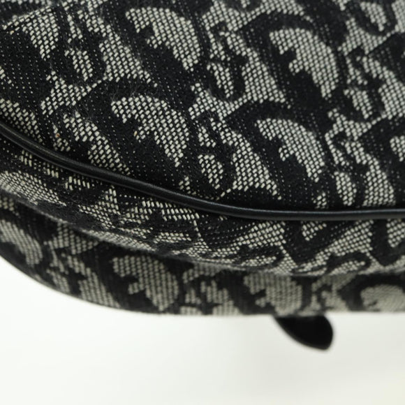 Christian Dior Trotter Canvas Saddle Bag Hand Bag Black Silver Auth ki6640M