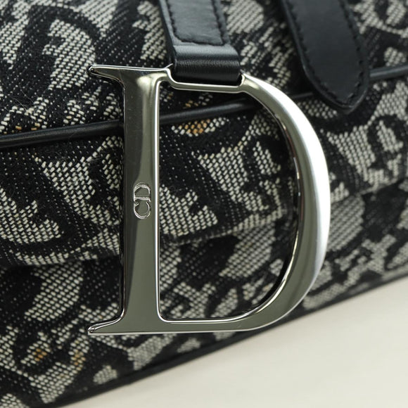 Christian Dior Trotter Canvas Saddle Bag Hand Bag Black Silver Auth ki6640M