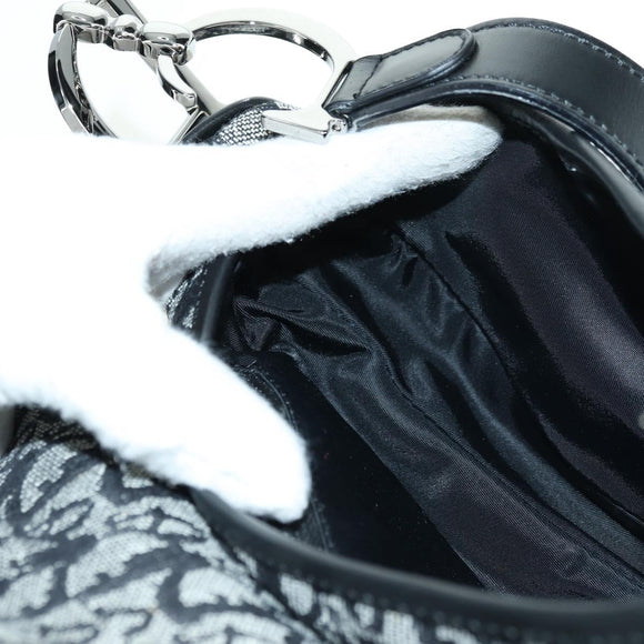 Christian Dior Trotter Canvas Saddle Bag Hand Bag Black Silver Auth ki6640M