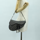 Christian Dior Trotter Canvas Saddle Bag Hand Bag Black Silver Auth ki6640M-25