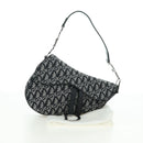 Christian Dior Trotter Canvas Saddle Bag Hand Bag Black Silver Auth ki6640M-26