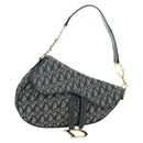 Christian Dior Trotter Canvas Saddle Bag Hand Bag Navy Gold Auth ki6641SV-1