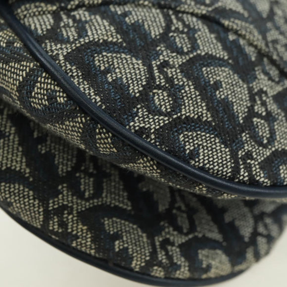 Christian Dior Trotter Canvas Saddle Bag Hand Bag Navy Gold Auth ki6641SV