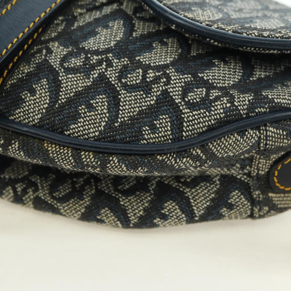 Christian Dior Trotter Canvas Saddle Bag Hand Bag Navy Gold Auth ki6641SV