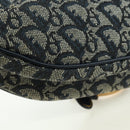 Christian Dior Trotter Canvas Saddle Bag Hand Bag Navy Gold Auth ki6641SV-13