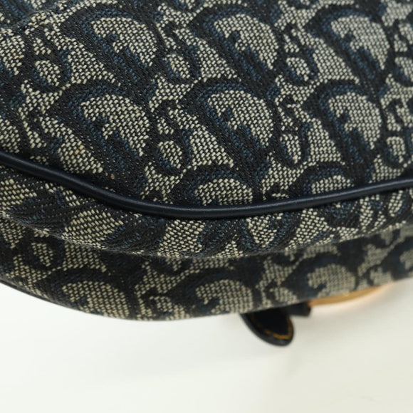 Christian Dior Trotter Canvas Saddle Bag Hand Bag Navy Gold Auth ki6641SV