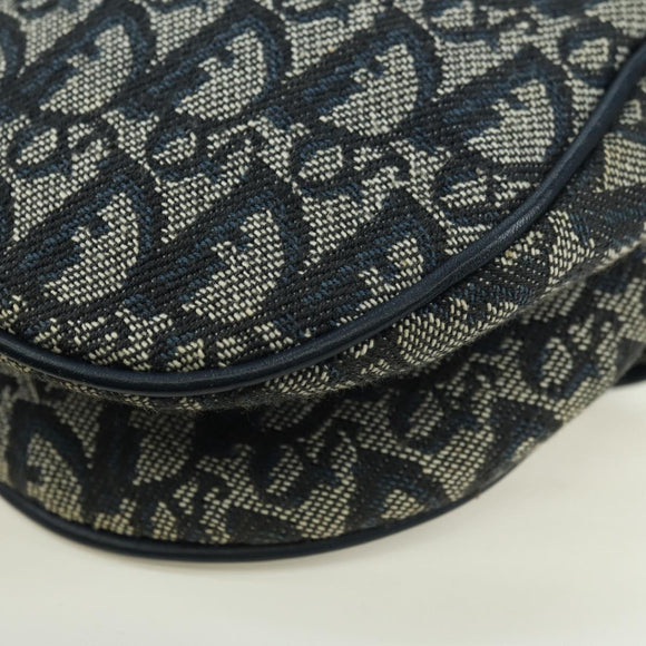 Christian Dior Trotter Canvas Saddle Bag Hand Bag Navy Gold Auth ki6641SV