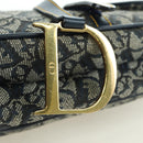 Christian Dior Trotter Canvas Saddle Bag Hand Bag Navy Gold Auth ki6641SV-15