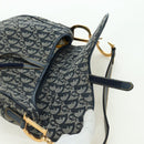 Christian Dior Trotter Canvas Saddle Bag Hand Bag Navy Gold Auth ki6641SV-16