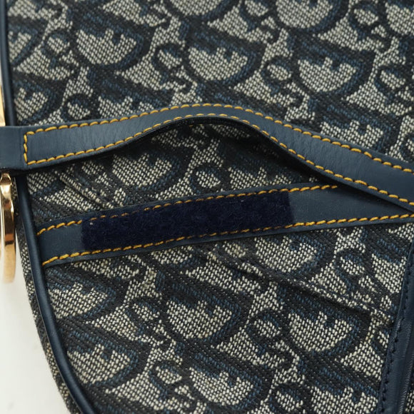 Christian Dior Trotter Canvas Saddle Bag Hand Bag Navy Gold Auth ki6641SV