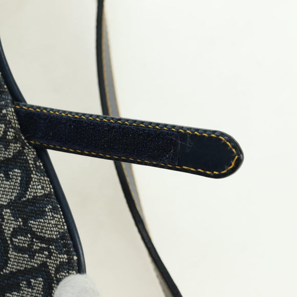 Christian Dior Trotter Canvas Saddle Bag Hand Bag Navy Gold Auth ki6641SV
