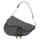 Christian Dior Trotter Canvas Saddle Bag Hand Bag Navy Gold Auth ki6641SV-2
