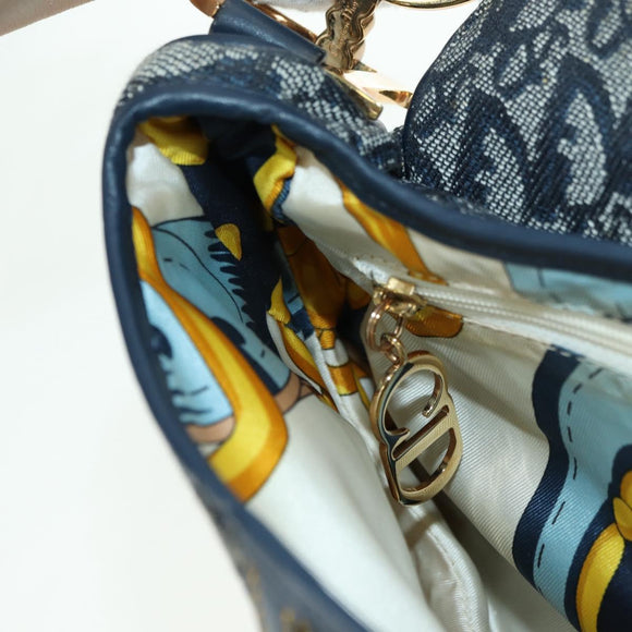 Christian Dior Trotter Canvas Saddle Bag Hand Bag Navy Gold Auth ki6641SV