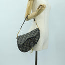 Christian Dior Trotter Canvas Saddle Bag Hand Bag Navy Gold Auth ki6641SV-26