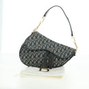 Christian Dior Trotter Canvas Saddle Bag Hand Bag Navy Gold Auth ki6641SV-27