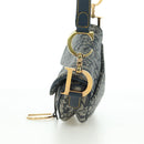 Christian Dior Trotter Canvas Saddle Bag Hand Bag Navy Gold Auth ki6641SV-4