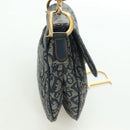 Christian Dior Trotter Canvas Saddle Bag Hand Bag Navy Gold Auth ki6641SV-5