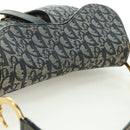 Christian Dior Trotter Canvas Saddle Bag Hand Bag Navy Gold Auth ki6641SV-6