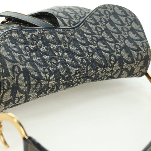 Christian Dior Trotter Canvas Saddle Bag Hand Bag Navy Gold Auth ki6641SV