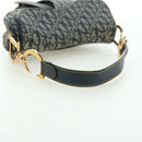 Christian Dior Trotter Canvas Saddle Bag Hand Bag Navy Gold Auth ki6641SV-7