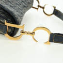 Christian Dior Trotter Canvas Saddle Bag Hand Bag Navy Gold Auth ki6641SV-8