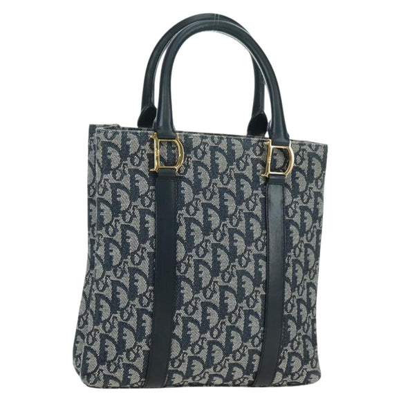 Christian Dior Trotter Canvas Hand Bag Navy Gold Auth ki6642V