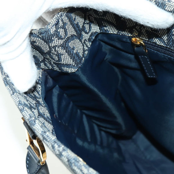 Christian Dior Trotter Canvas Hand Bag Navy Gold Auth ki6642V