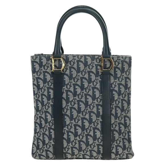 Christian Dior Trotter Canvas Hand Bag Navy Gold Auth ki6642V
