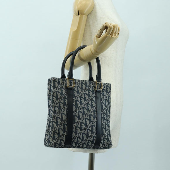 Christian Dior Trotter Canvas Hand Bag Navy Gold Auth ki6642V