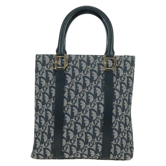 Christian Dior Trotter Canvas Hand Bag Navy Gold Auth ki6642V