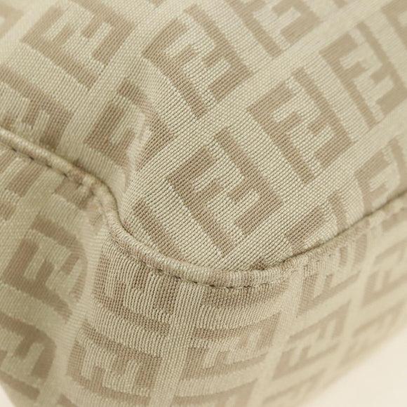 FENDI Zucchino Canvas Mamma Baguette Shoulder Bag Beige Silver Auth ki6644SAV