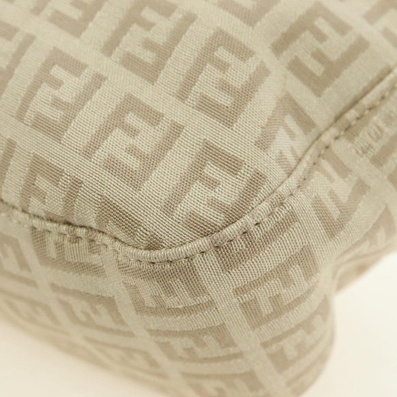 FENDI Zucchino Canvas Mamma Baguette Shoulder Bag Beige Silver Auth ki6644SAV