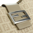 FENDI Zucchino Canvas Mamma Baguette Shoulder Bag Beige Silver Auth ki6644SAV-15