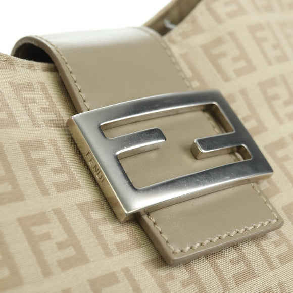 FENDI Zucchino Canvas Mamma Baguette Shoulder Bag Beige Silver Auth ki6644SAV