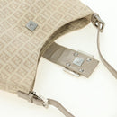 FENDI Zucchino Canvas Mamma Baguette Shoulder Bag Beige Silver Auth ki6644SAV-16