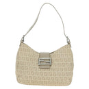 FENDI Zucchino Canvas Mamma Baguette Shoulder Bag Beige Silver Auth ki6644SAV-2