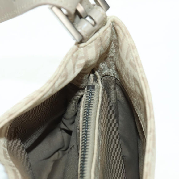 FENDI Zucchino Canvas Mamma Baguette Shoulder Bag Beige Silver Auth ki6644SAV
