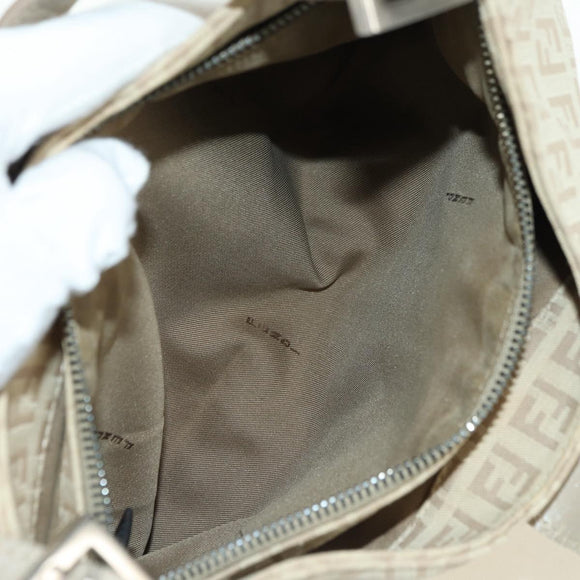 FENDI Zucchino Canvas Mamma Baguette Shoulder Bag Beige Silver Auth ki6644SAV