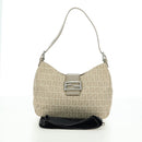 FENDI Zucchino Canvas Mamma Baguette Shoulder Bag Beige Silver Auth ki6644SAV-27
