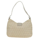 FENDI Zucchino Canvas Mamma Baguette Shoulder Bag Beige Silver Auth ki6644SAV-3