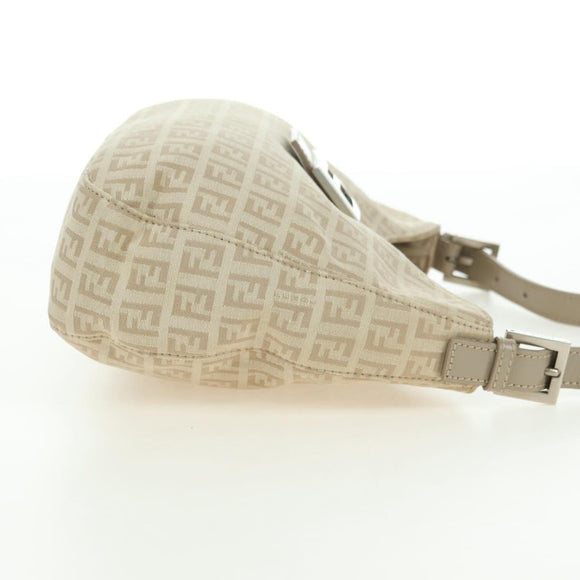 FENDI Zucchino Canvas Mamma Baguette Shoulder Bag Beige Silver Auth ki6644SAV