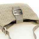 FENDI Zucchino Canvas Mamma Baguette Shoulder Bag Beige Silver Auth ki6644SAV-6
