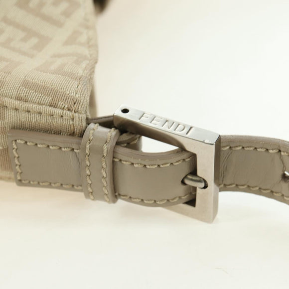 FENDI Zucchino Canvas Mamma Baguette Shoulder Bag Beige Silver Auth ki6644SAV