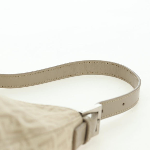 FENDI Zucchino Canvas Mamma Baguette Shoulder Bag Beige Silver Auth ki6644SAV