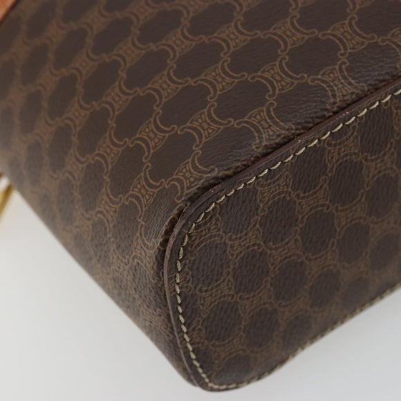 CELINE Macadam Canvas Vanity Hand Bag PVC Leather Brown Gold Auth ki6647